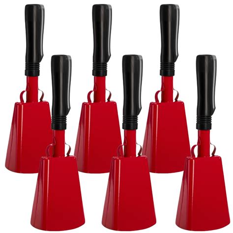 Peohud 6 Pack Cowbell for Sports Events, 10 Inch Loud Cheering Bell with Handle, Steel Noise