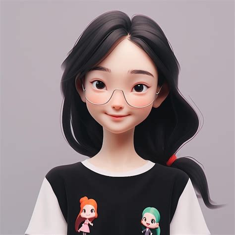 There Is A Cartoon Girl With Glasses And A Black Shirt Generative Ai Premium Ai Generated Image