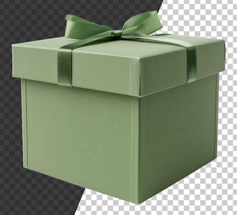 Premium PSD Green Textured Gift Box With Satin Ribbon Bow On