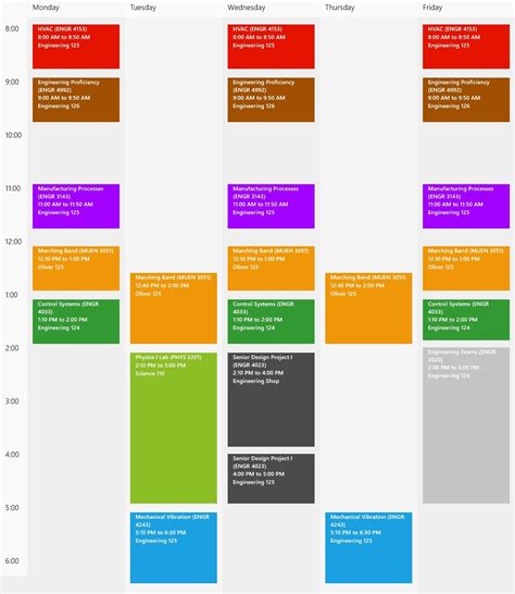 My Fall 2023 schedule. 20 credit hours is no joke. : r/EngineeringStudents