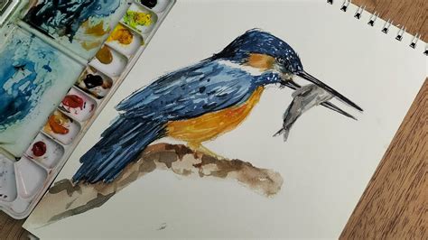 Watercolor Painting Of A King Fisher Bird How To Paint A Kingfisher