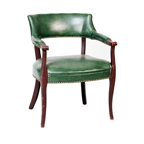 Green Leather Barrel Accent Chair - Peter Corvallis Productions