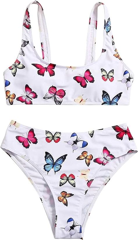 MOMOEW Women S Spaghetti Strap Butterfly Print Bikini Bathing Suits 2 Piece Swimsuits Amazon Ca