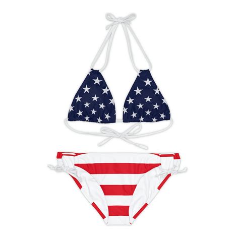 USA Flag Bikini Set Customizable Strappy Two Piece Swimsuit Etsy