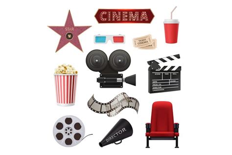 Movie realistic. Cinema objects camera camcorder film tape c