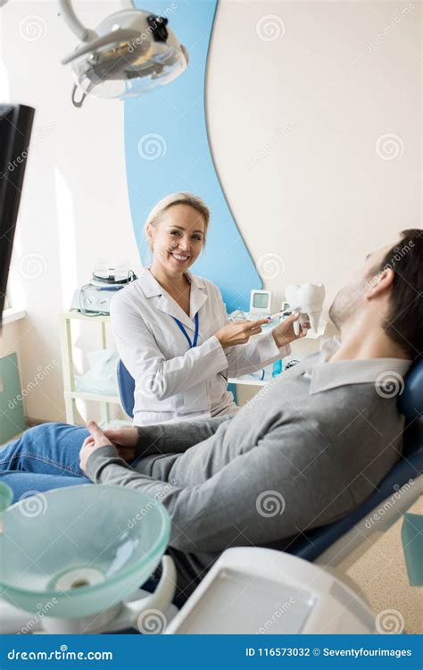 Female Dentist Working In Modern Clinic Stock Photo Image Of Showing