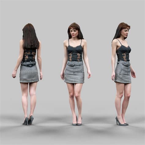 3d Girl Grey Skirt Sexy Model