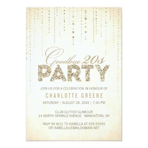 Gold Glitter Goodbye 20s Birthday Invitation