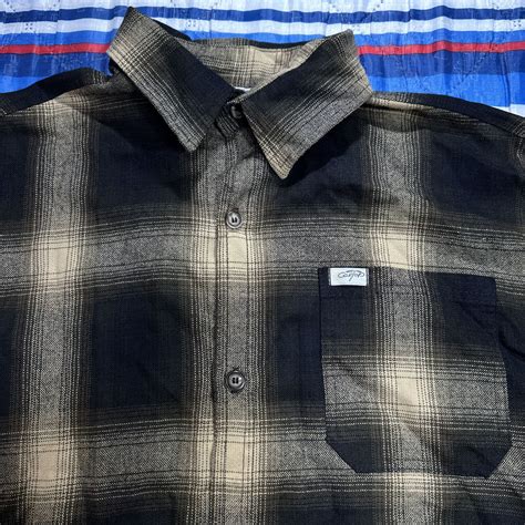 Vintage Caltop Shirt Mens Size Xl Black Brown Plaid Flannel Button Up