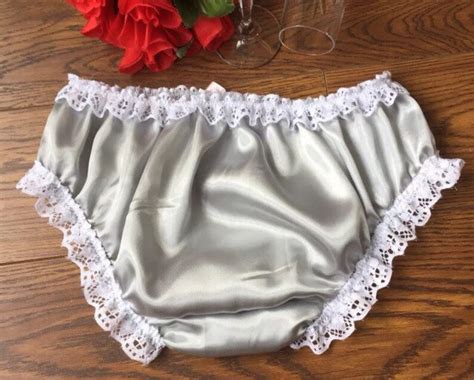 Silver Grey Pink Trim Satin Bikini Knickers Silky Soft Bikini Etsy