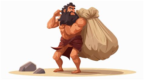 prehistoric man carrying heavy bags isolated premium ai generated vector