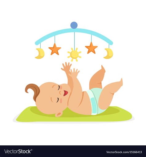 Cute Happy Naked Baby In A Diaper Lying Bed Vector Image