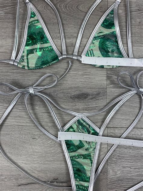 Bikini G String Thong Ties Side Triangle Top Silver Metallic Etsy