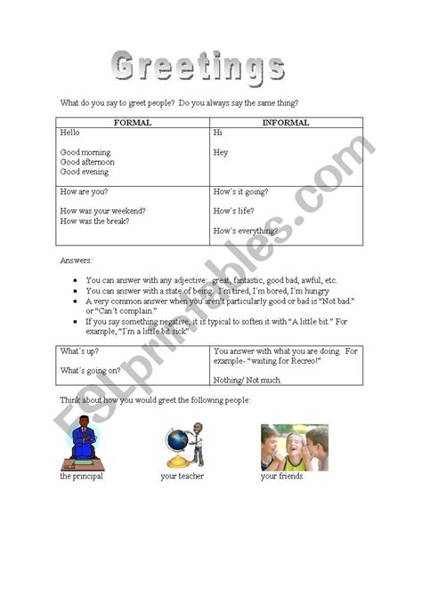 English Worksheets Formal And Informal Greetings NBKomputer