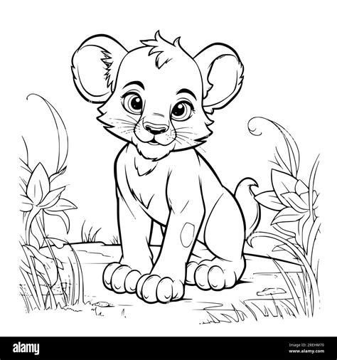 Lion Cub Coloring Page Drawing For Kids Stock Vector Image And Art Alamy