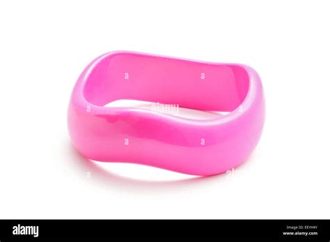 Pink Plastic Bracelet On White Stock Photo Alamy