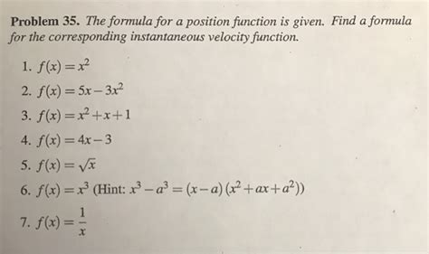 solved problem   formula   position function  cheggcom