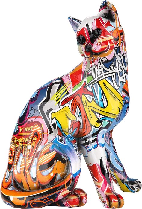 Gilde Sculpture Moderne Figurine décorative Chat Pop Art en Pierre Artificielle Multicolore ...