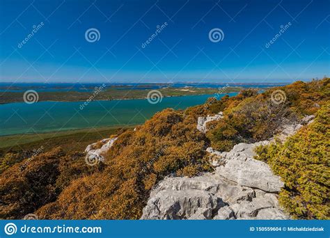 Vransko Lake And Kornati Islands View From Kamenjak Hill Stock Photo