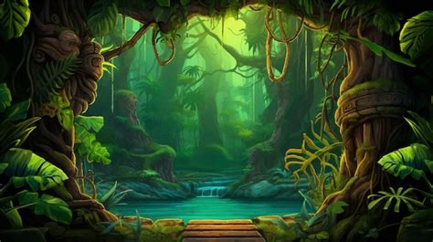 A video game in the jungle forest cave game background | Premium AI ...