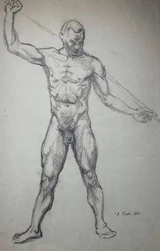 Stehender M Nnlicher Akt Mit Stab Mann Male Nude Man Nu Homme