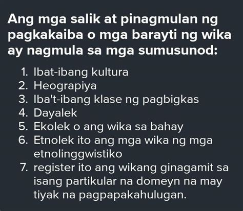 Ano Anong Salik Ang Pinag Mulan Ng Pag Kakaiba O Ng Mga Barayti Ng Wika