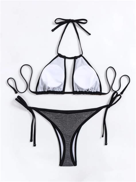 Wholesale Swimwear Shiny Rhinestone String Bikini Glitter Swimsuits For