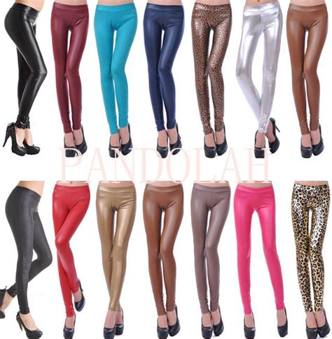 Hot 2017 Low Waist Faux Leather Leggings Elastic Pants Candy Color