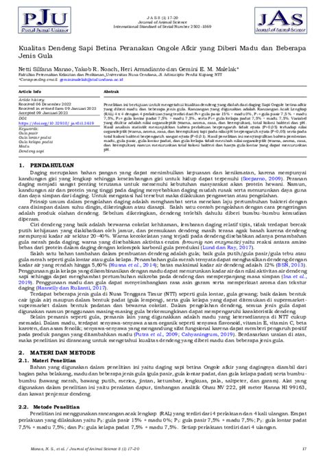 (PDF) Kualitas Dendeng Sapi Betina Peranakan Ongole Afkir yang Diberi ...