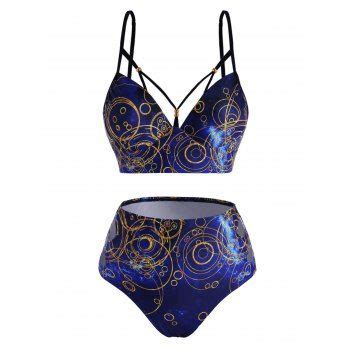 34 OFF 2025 Starry Sky Strappy Cutout Underwire Bikini Swimwear In DEEP BLUE DressLily