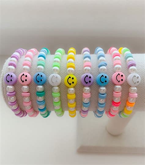 Smiley And Pearl Bracelets Preppy Bracelets Trendy Stack Bracelets