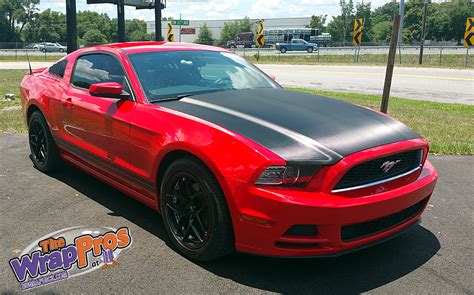 Black Hood Wrap Red Mustang Bb Graphics And The Wrap Pros