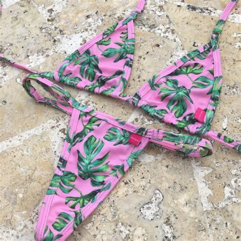 Pink Paradise Micro Bikini Cute Palm Leaves And Light Pink