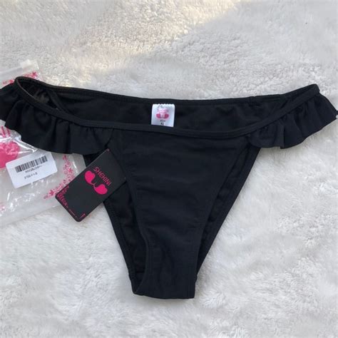 Shekini Swim Shekini Side Ruffles Black Swimsuit Bikini Bottom