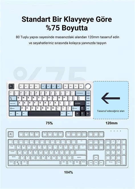 Aula F75 Mekanik RGB TKL Gray Switch Kablosuz Makrolu Hot Swap Klavye Buz Mavisi Gaming Klavye Aula