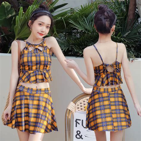 Split Skirt Small Chest Gathered Sexy Swimsuit Female Korean Conservative Slim Fit Student Hot