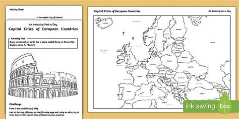 Map of Europe with Cities Activity Worksheet (teacher made)