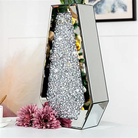 Crushed Diamond Mirrored Flower Vase Large Glass Vase Modern Crystal