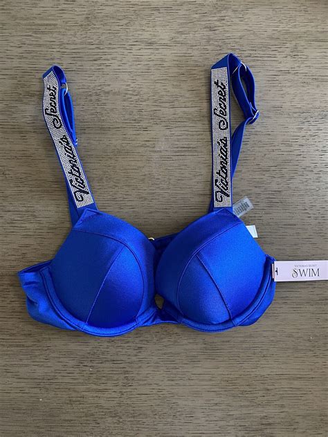 Victoria S Secret Shine Strap Sexy Tee Push Up Bikini Top Blue B Bathing Suit EBay