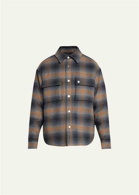 Amiri Mens Plaid Snap Front Overshirt Bergdorf Goodman