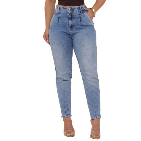 Calça Mom Com Elastano - Calça Jeans Feminina Mom Clara Com Elastano | Shopee Brasil