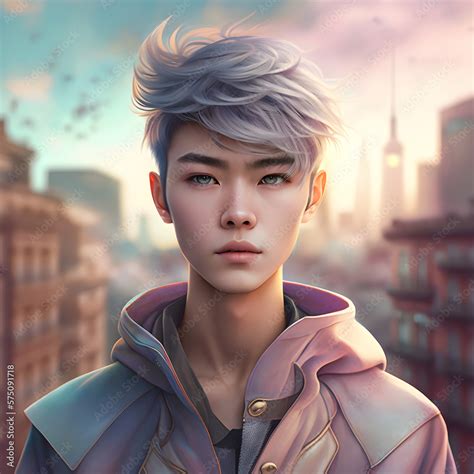 Illustration of a portrait of an Asian boy created as a generative