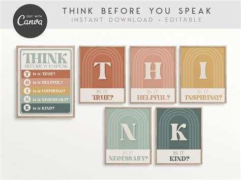 Think Before You Speak Editable Classroom Posters Printable Etsy Printable Classroom Posters