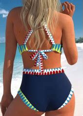 Patchwork Mid Waisted Tribal Print Navy Bikini Set Modlily USD