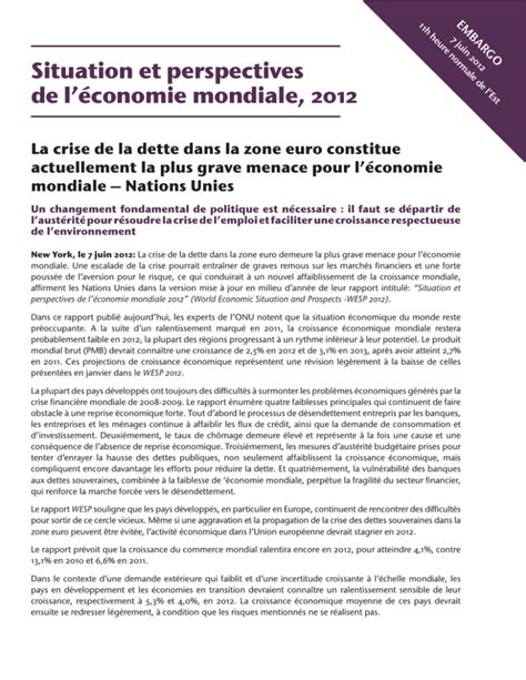 Situation Et Perspectives De L Conomie Mondiale