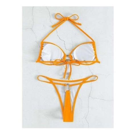 Traje Ba O Bikini Halter Vinculado Con Aro Punto Intimo