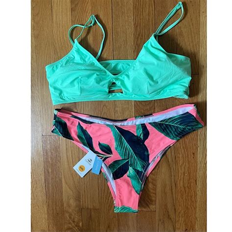 Cupshe Swim Nwt Cupshe Neon Palm Print Bikini Xxl Poshmark