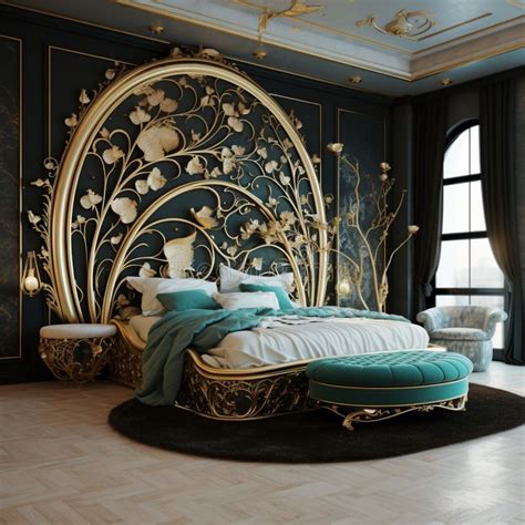 Stylish Art Nouveau Luxury Bedroom Stock Illustration - Illustration of ...