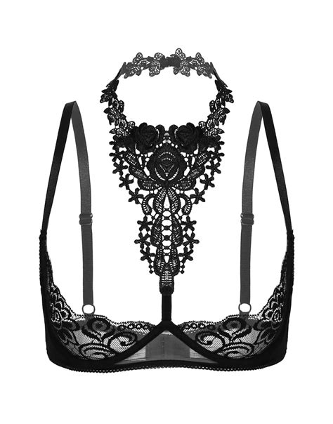 Set Lingerie Noir En Dentelle Et Broderie Soutien Gorge Et Porte Jarretelle Sexy JAPAN
