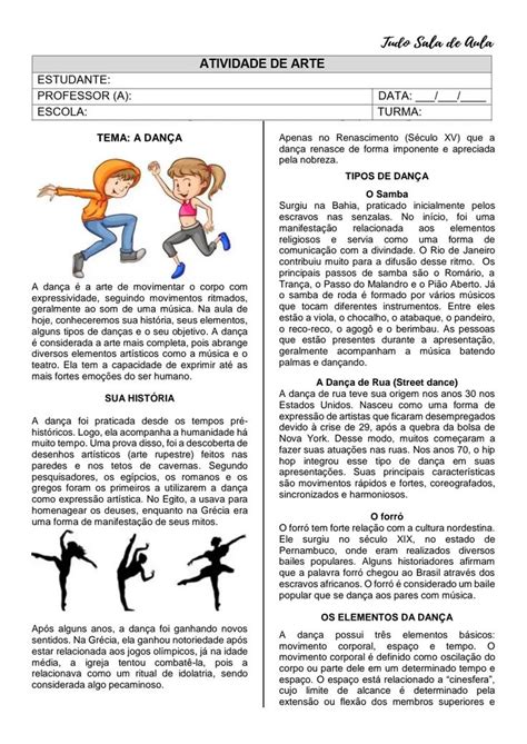 Atividades Dança - ATIVIDADE DE ARTE - DANÇA - TUDO SALA DE AULA.pdf | Atividades de ...
